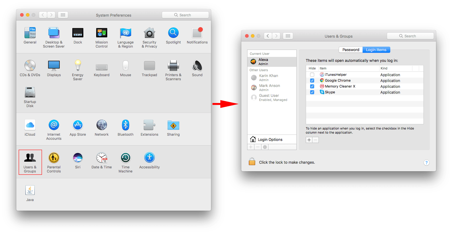 system preferences remove startup programs on mac