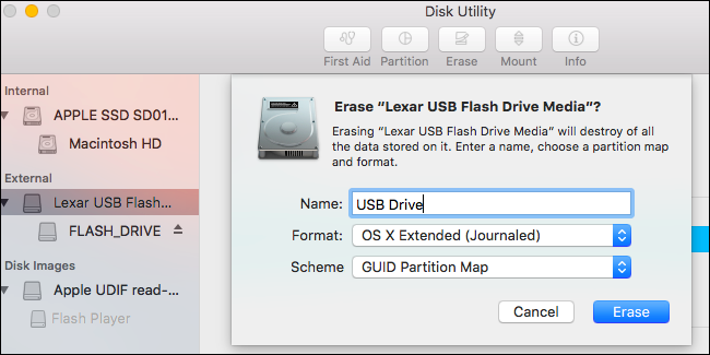 Format a flash drive: erase