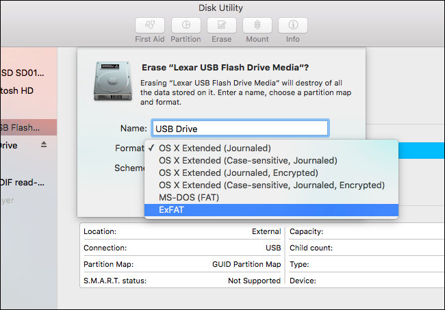 format a flash drive: ExFAT